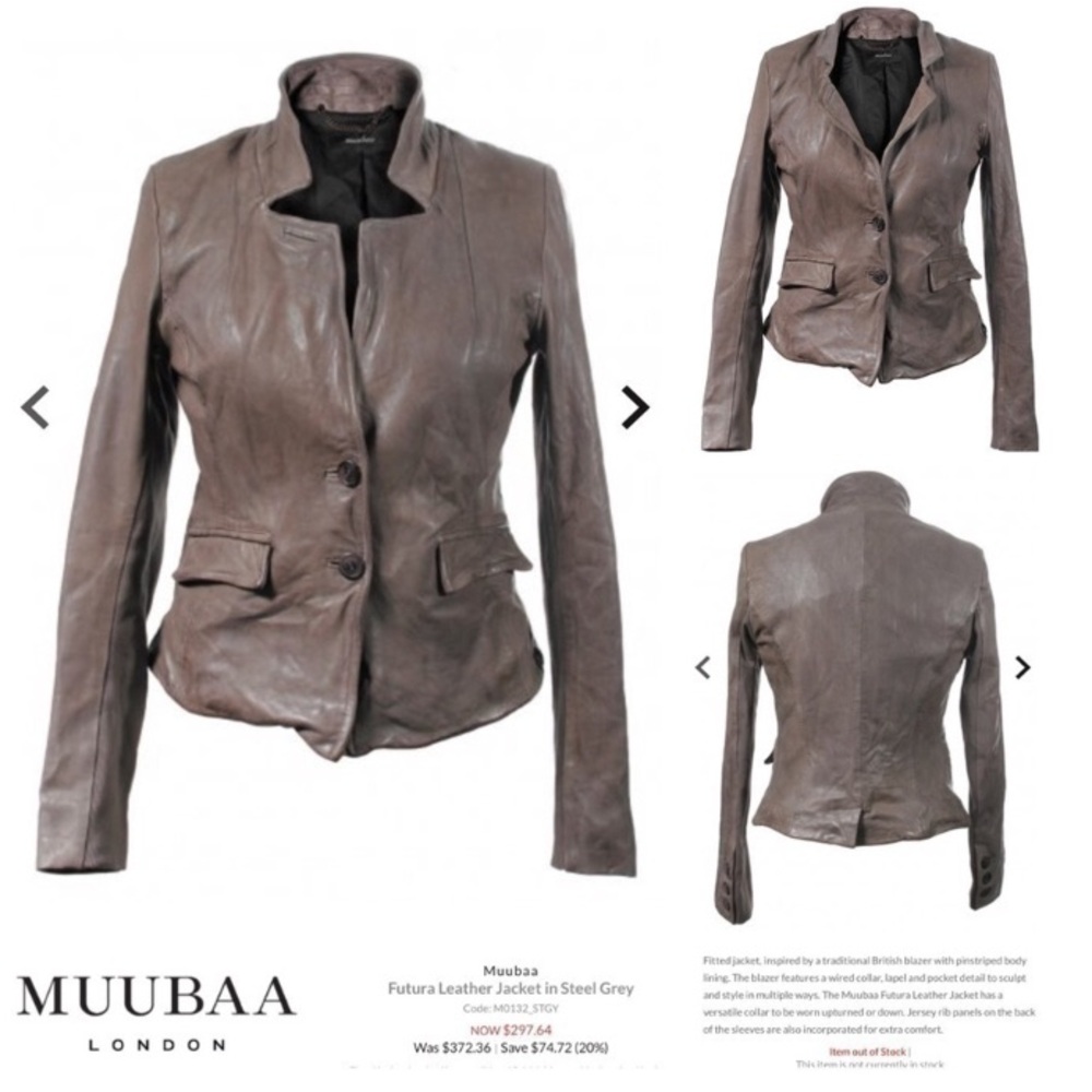 Muubaa Leather Blazer Jacket Size 4 S Futura Taupe Brown Gray Y2K 90s
